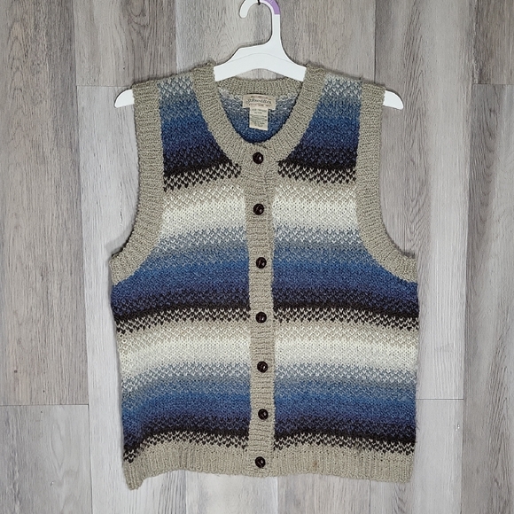 St. John's Bay Sweaters - St Johns Bay Womens‎ Large Petite Vintage Wool Sweater Vest Knit Stripe Button